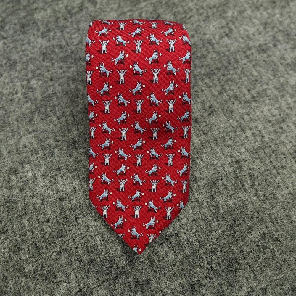 Vineyard Vines Silk Tie Mens 57L 3.25W Red Bull Bear Stock Market Wallstreet